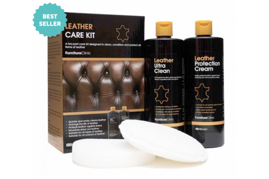 Пълен комплект за грижа за кожа – Leather Ultra Clean и Protection Cream с гъба и кърпа.